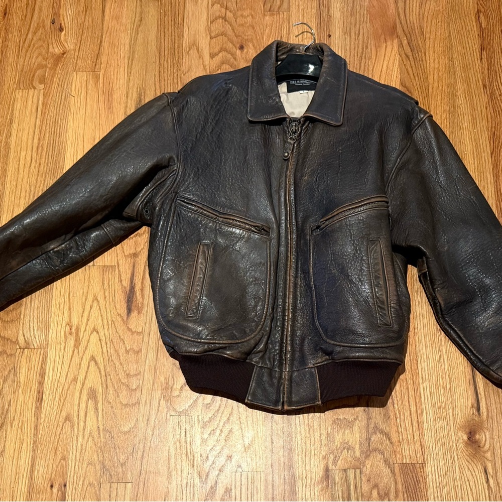 J. Peterman Dark Brown Leather Bomber Jacket
